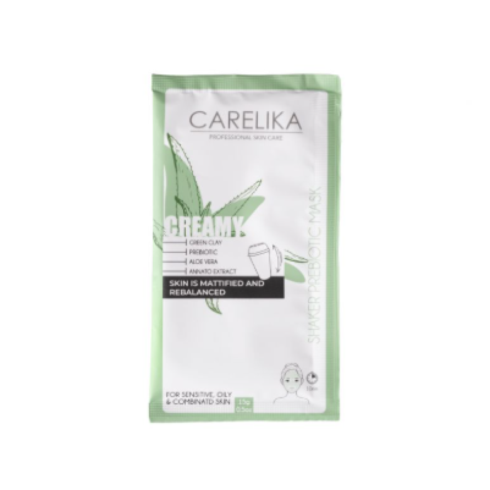 CARELIKA Shaker Prebiotic Creamy Mask Green Clay, 15gr. (CPSMCM015P)