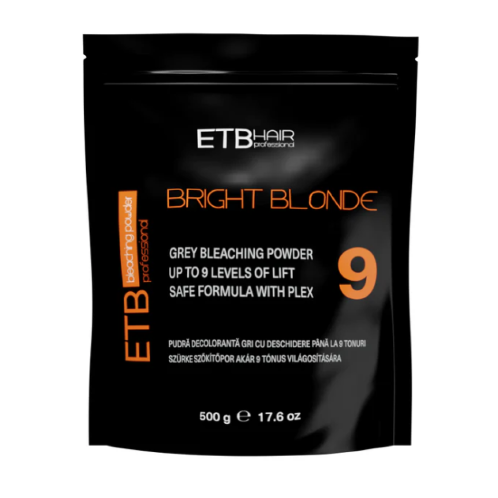 ETB Hair Professional Premium Bright Blonde Grey Bleaching Powder 9 Level, 500gr. (6426980003437)
