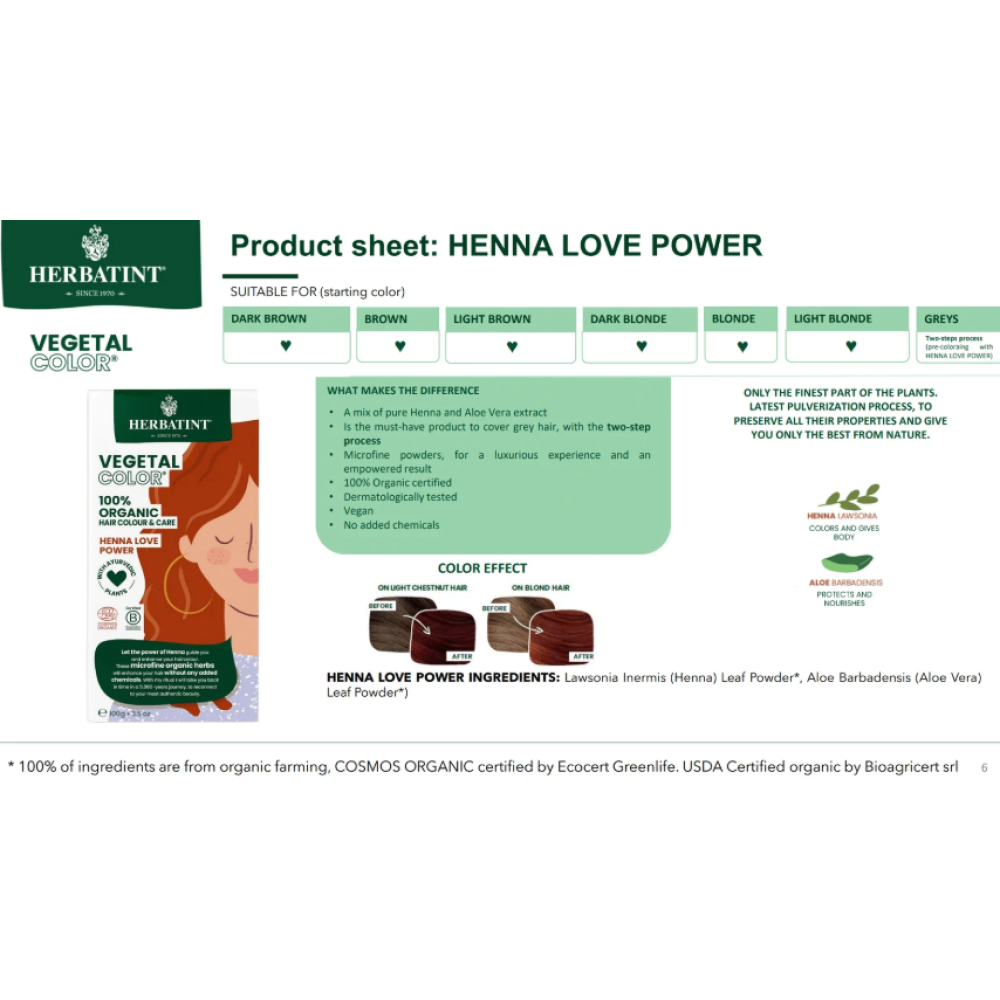 HERBATINT Vegetal Color - Organic Hair Color (Henna love power) (Herb-henna-love)