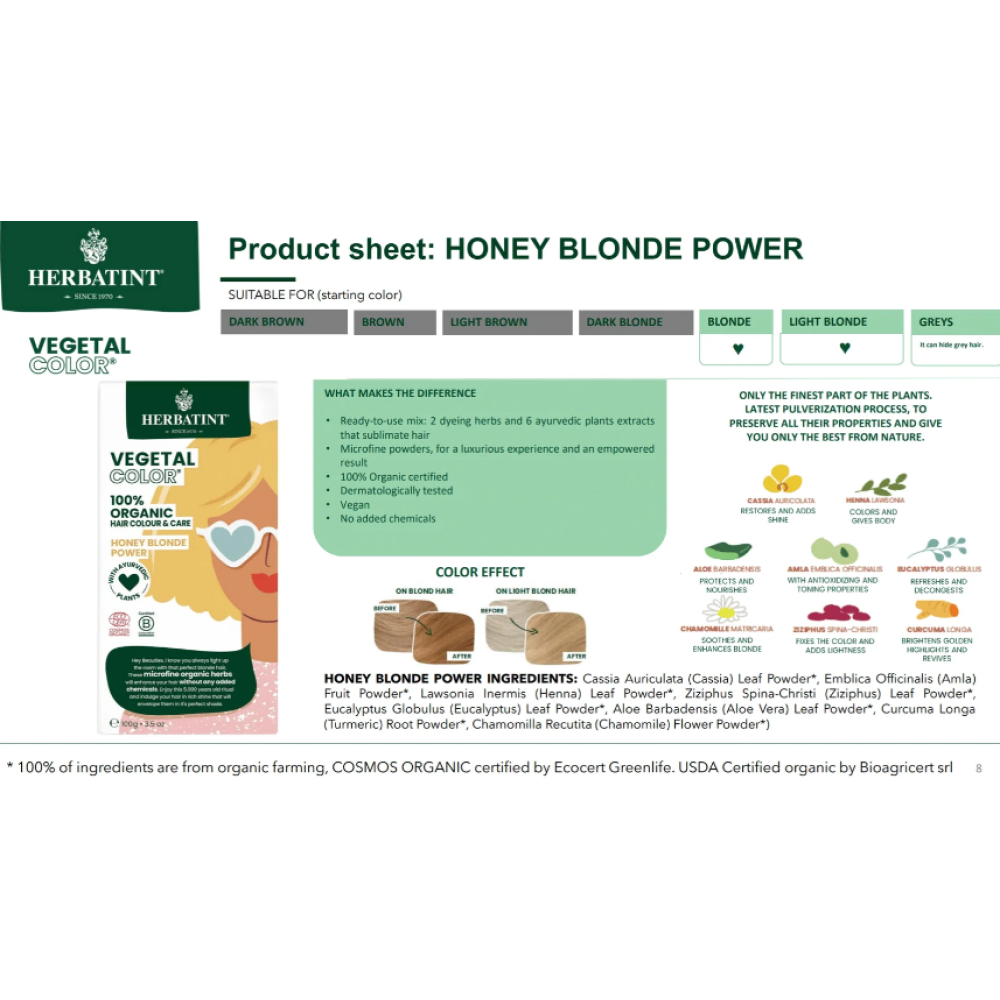 HERBATINT Vegetal Color - Organic Hair Color (Honey blond power) (Herb-honey-blond)