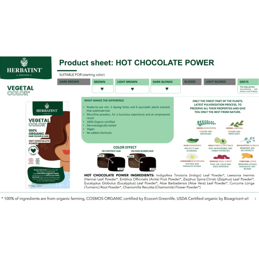 HERBATINT Vegetal Color - Organic Hair Color (Hot chocolate power) (Herb-hot-choco)