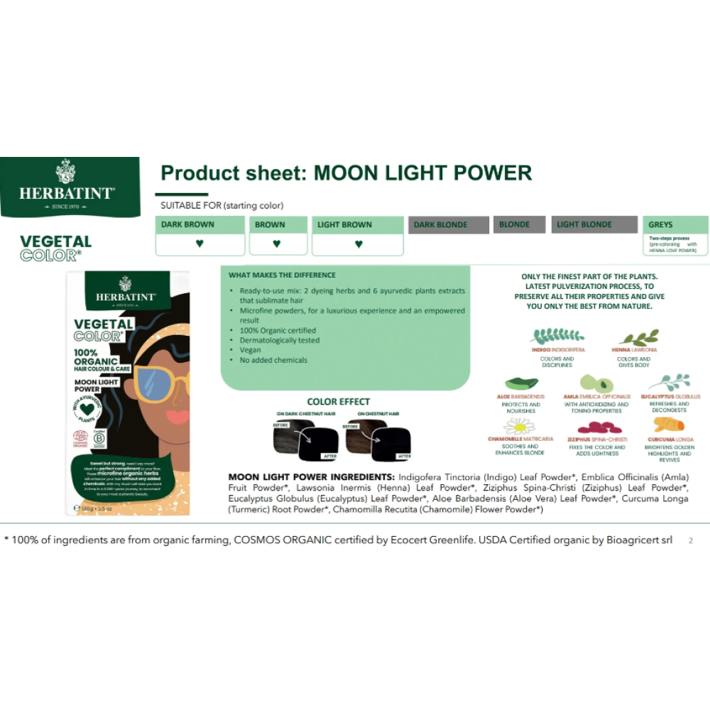 HERBATINT Vegetal Color - Organic Hair Color (Moon night power) (Herb-moon-night)