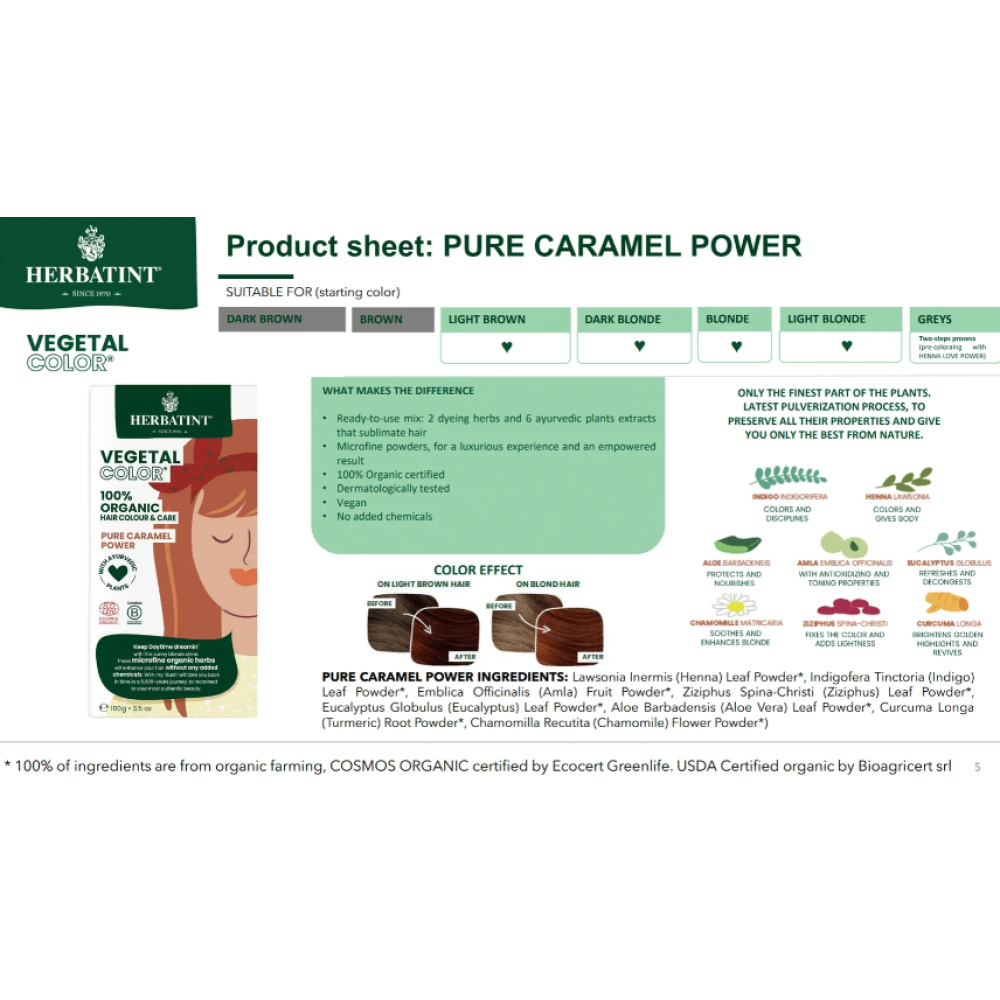 HERBATINT Vegetal Color - Organic Hair Color (Pure caramel power) (Herb-pure-caramel)