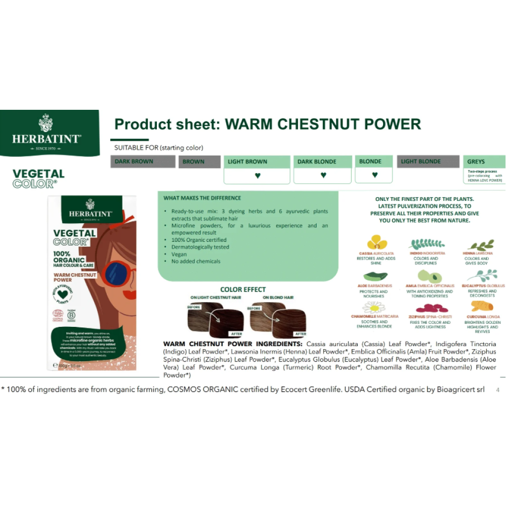 HERBATINT Vegetal Color - Organic Hair Color (Warm chestnut power) (Herb-warm-chestnut)