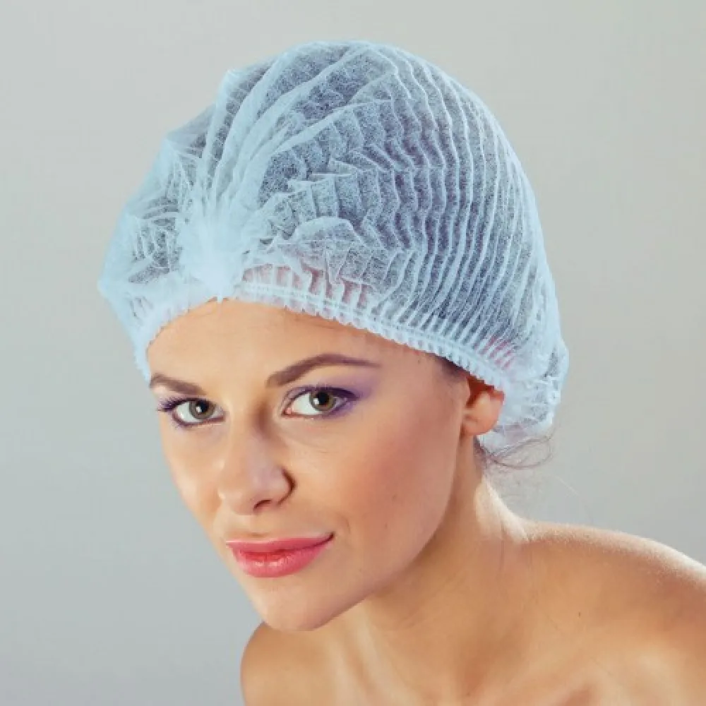 DISPOSABLE NON-WOVEN BLUE PLEATED MOB CAPS 100PCS