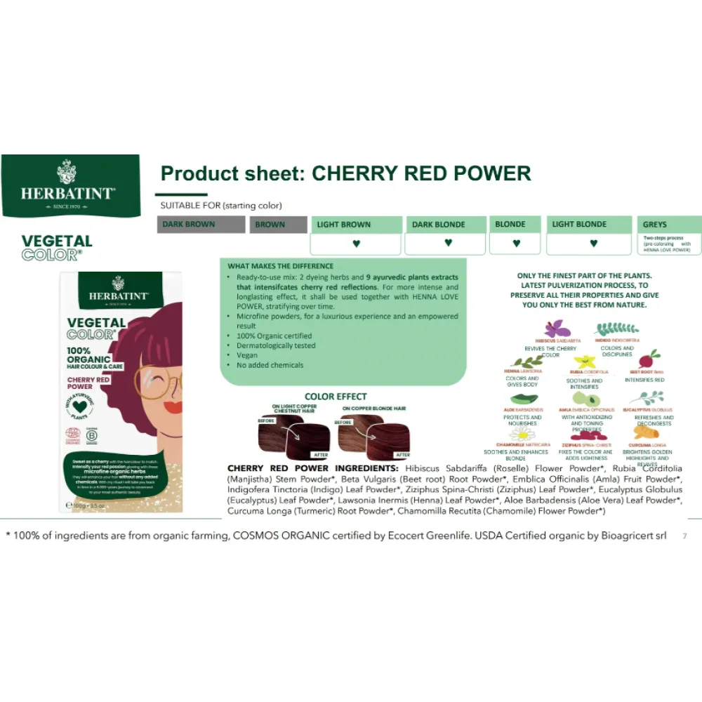 HERBATINT Vegetal Color - Organic Hair Color (Cherry red power)